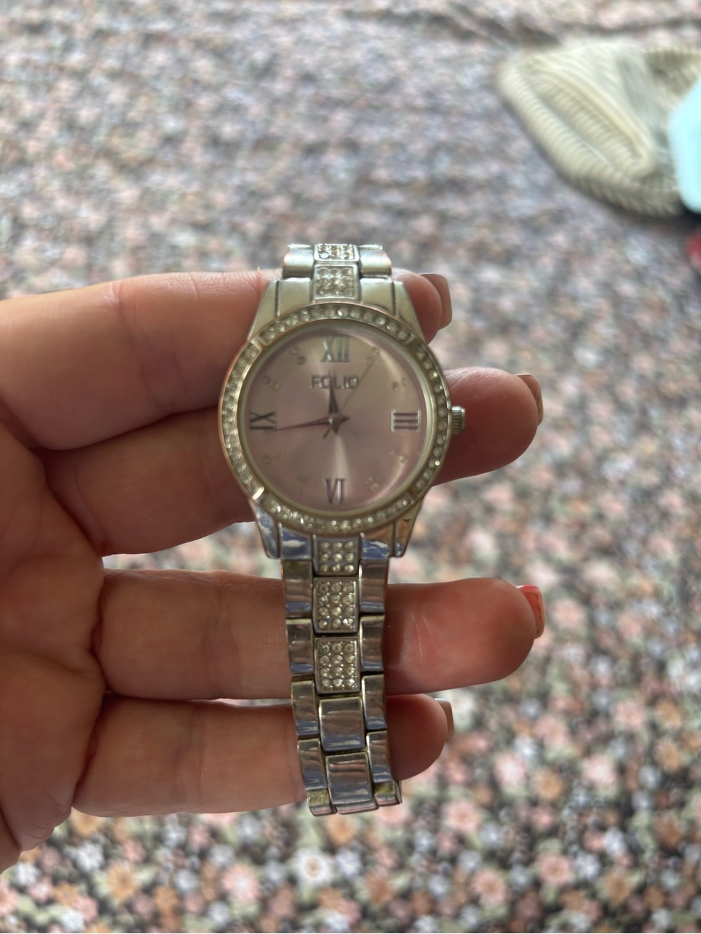 Women's Silver Crystal Accent Pink Dial Watch